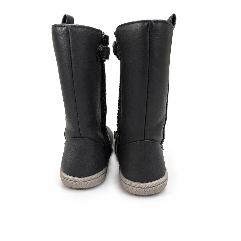 Cat & Jack Toddler Black Faux Leather Mid Calf Boots Size 5 Side Zip Boys Girls